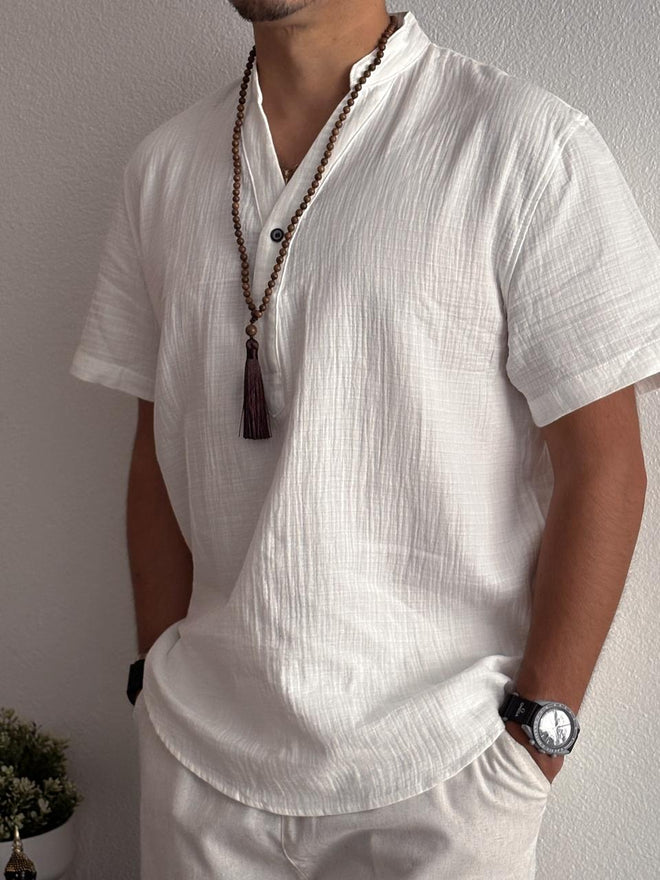 Camiseta de manga corta caballero cuello V Beige