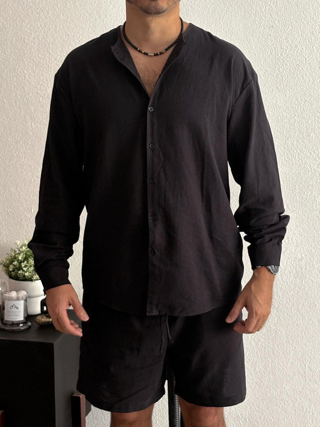 Set caballero short y camisa manga larga negro