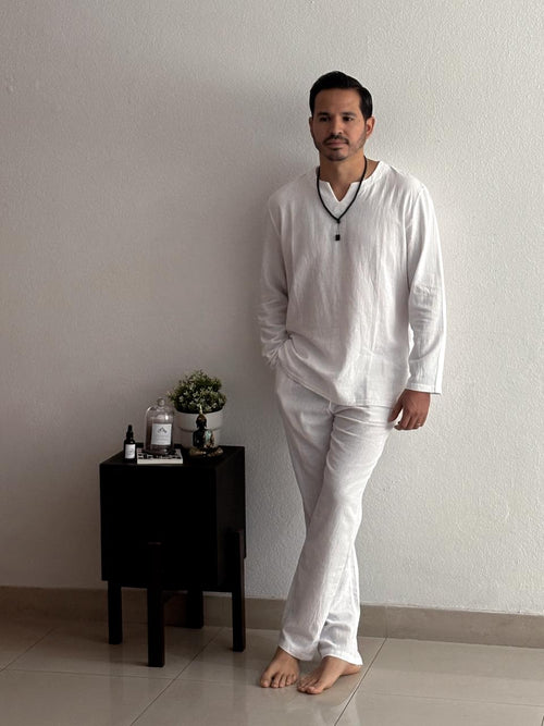 Set blanco caballero camisa manga larga