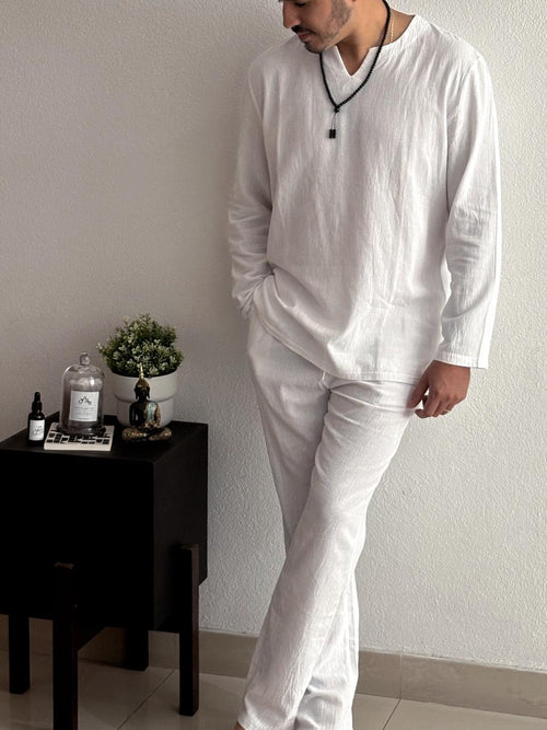 Set blanco caballero camisa manga larga