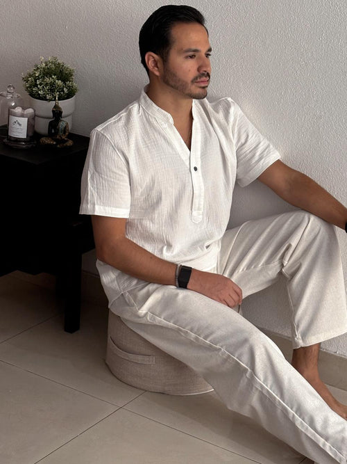Pantalón Beige de lino con cordón caballero