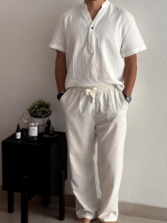 Pantalón Beige de lino con cordón caballero
