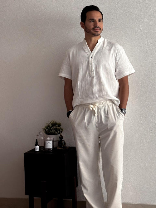 Pantalón Beige de lino con cordón caballero