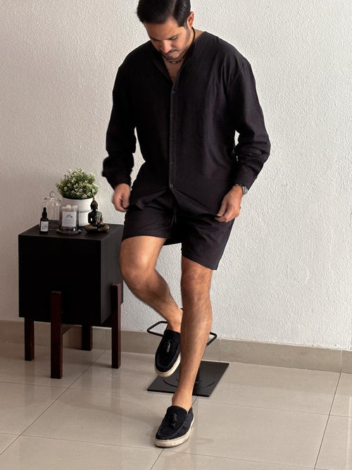 Set caballero short y camisa manga larga negro