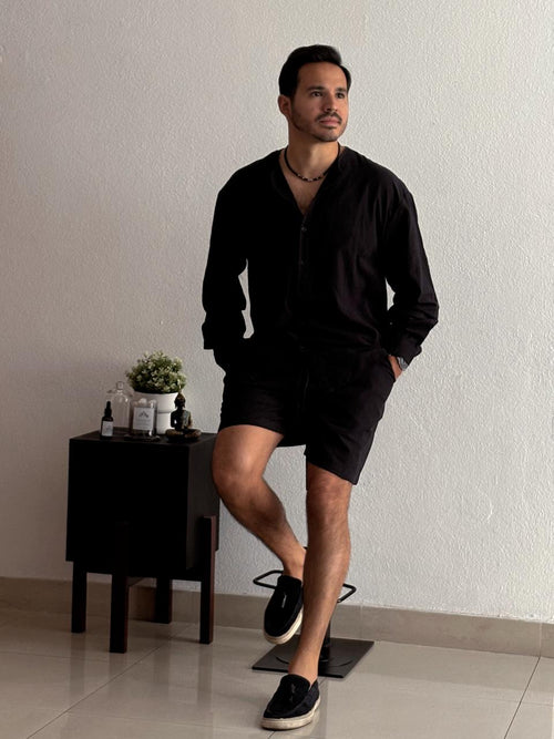 Set caballero short y camisa manga larga negro