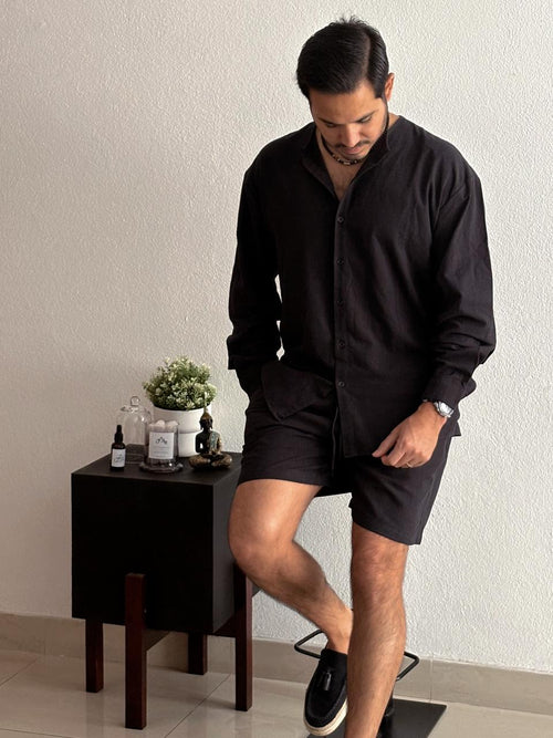Set caballero short y camisa manga larga negro
