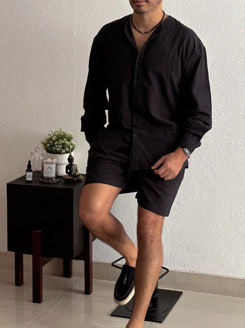 Set caballero short y camisa manga larga negro