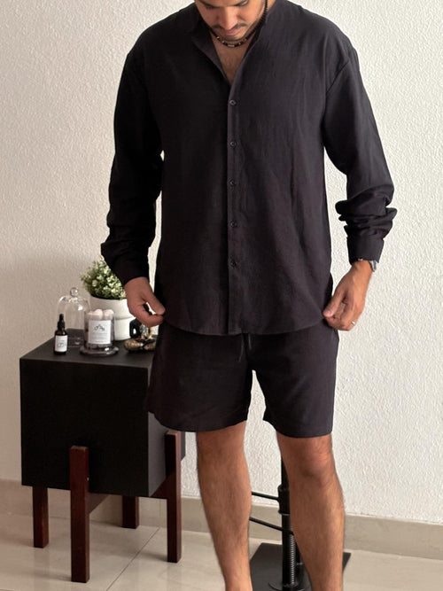 Set caballero short y camisa manga larga negro