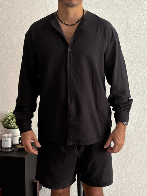 Set caballero short y camisa manga larga negro
