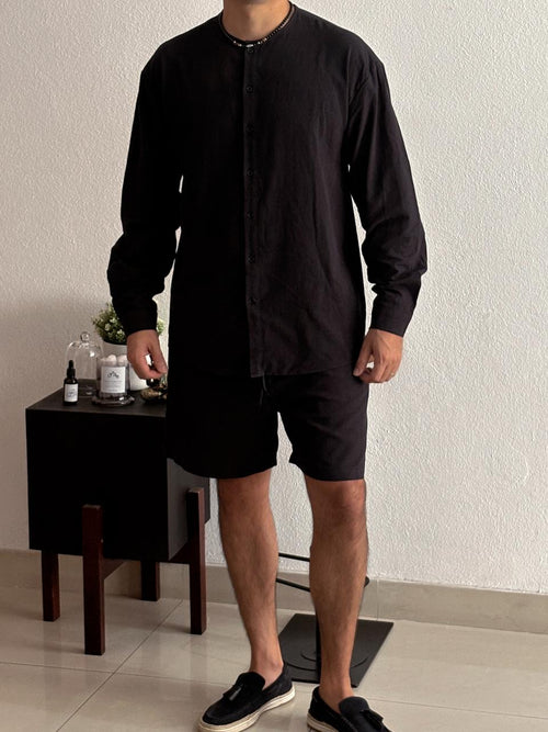 Set caballero short y camisa manga larga negro