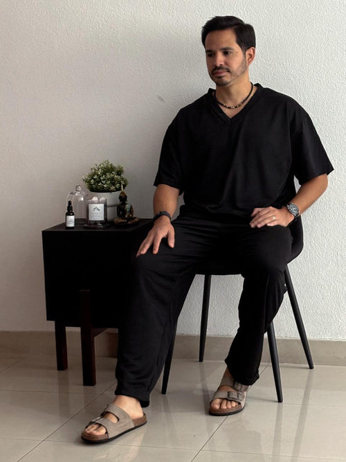 Set casual playera oversized caballero negro