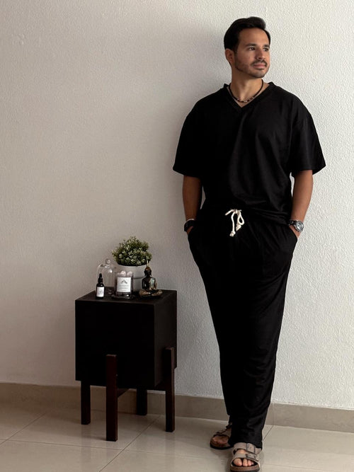 Set casual playera oversized caballero negro
